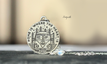 Kette Reise / Zuhause ist, wo dein Herz ist - Home is where the heart is / Weltreisende Geschenk /Geschenk Naturfreunde / Besonderer Schmuck